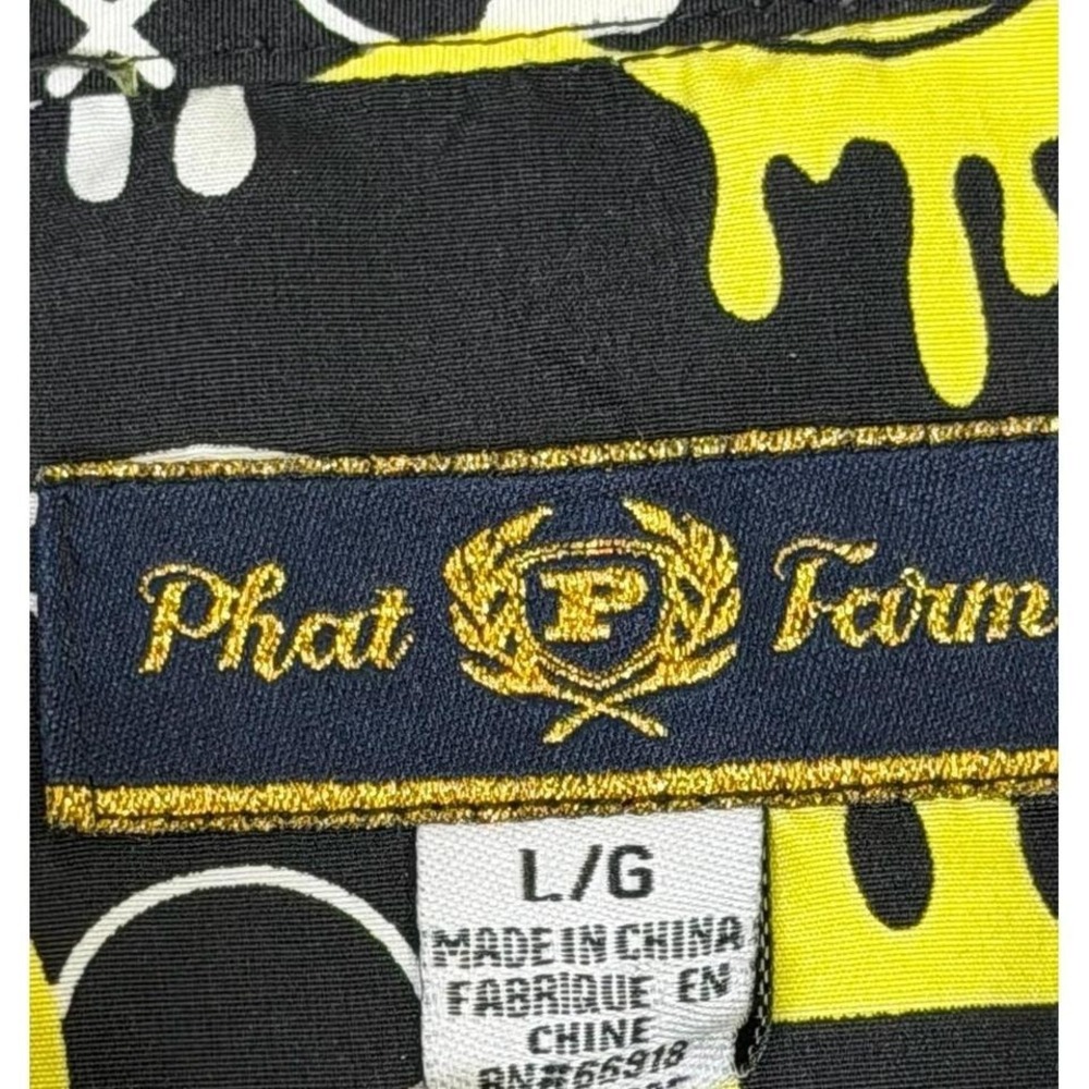 Phat Farm Smiley Face Button Up Shirt Mens Large Black Yellow Graphic - Picture 3 of 4